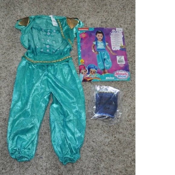 Toddler Shimmer & Shine Halloween Costume 3T/4T Jumpsuit, Hair Ext. Girls 4 Pc - Picture 2 of 3